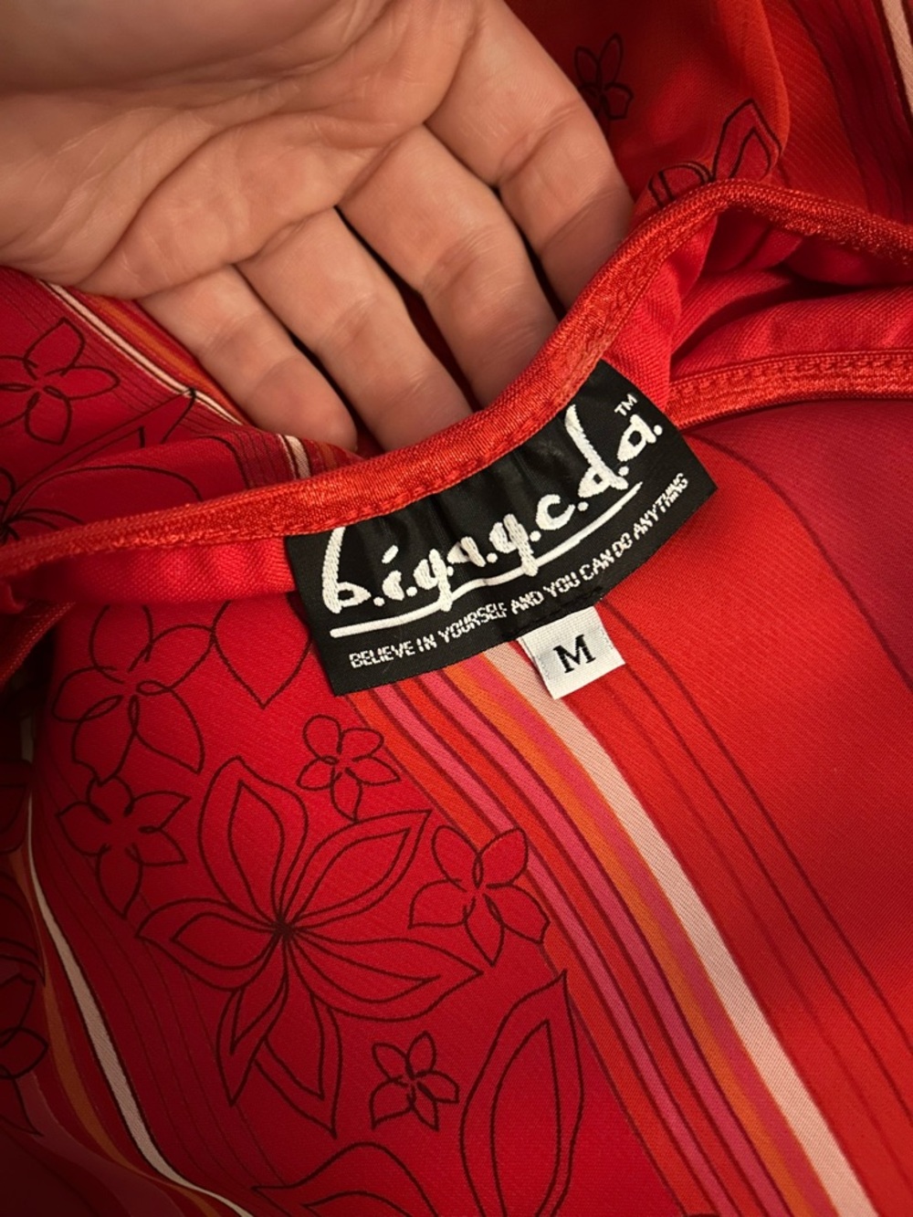 Vintage Red and Pink Floral Stripe Midi Skirt - Picture 4 of 4